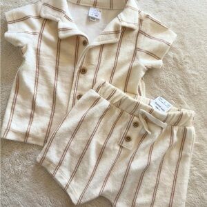 Kids Striped Matching Set - Cream and Brown